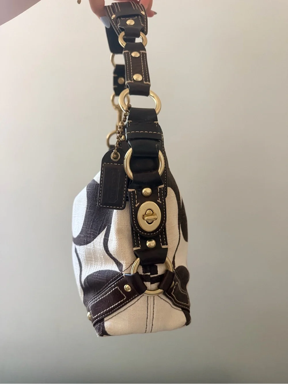Y2k Coach Carly Hobo Cream/Brown Shoulder Bag (A0773 10794) Signature C